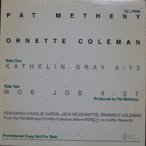 PAT METHENY &amp; ORNETTE COLEMAN - KATHELIN GRAY &amp; MOB JOB (12 인치/* USA ORIGINAL) NM
